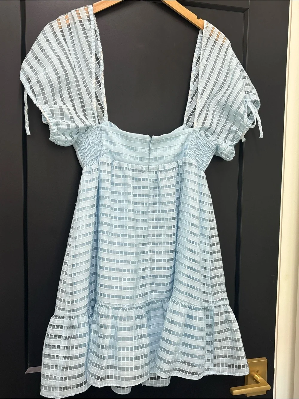 Amanda Uprichard Sicily Mini Dress Powder Blue Textured Puff Sleeve Medium - Picture 6 of 14